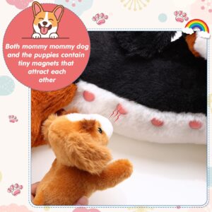 HyDren Nurturing Bernese Mountain Dog Plush Toy Set 15 Inch Nursing Mommy Dog Stuffed Animal with 4 Stuffed Magnetic Baby Puppies for Kids Birthday Graduation Children's Day Gifts Pet Party Favors