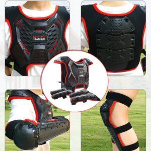 StarknightMT 2 Sets Kids ATV Riding Gear - Protective Shoulder Pad Chest Back Spine Protector with Quick Release Straps(Black+Red)