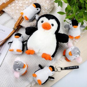 Plush Toys Set Stuffed Animal Zoo Toys with Mom and Small Baby Realistic Baby Animals for Gift Christmas Holiday Birthday Bag Stuffings Decorations (Penguin)