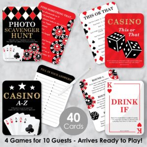 Big Dot of Happiness Las Vegas - 4 Casino Party Games - 10 Cards Each - Gamerific Bundle