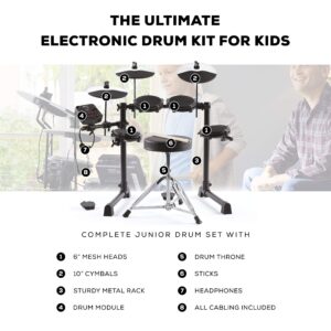 Alesis Drums Debut Kit – Kids Drum Set With 4 Quiet Mesh Electric Drum Pads, 120 Sounds, Drum Stool, Drum Sticks, Headphones and 100 Melodics Lessons & Vic Firth Kidsticks, Blue