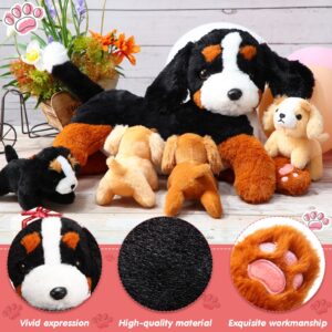 HyDren Nurturing Bernese Mountain Dog Plush Toy Set 15 Inch Nursing Mommy Dog Stuffed Animal with 4 Stuffed Magnetic Baby Puppies for Kids Birthday Graduation Children's Day Gifts Pet Party Favors