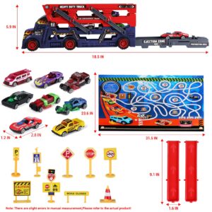 Toddler Boys Toys for 3-4 Year Old,Large Transport Cars Carrier Set Truck Launcher Toys with 8 Die-cast Vehicles Truck Toys Cars,Ideal Gift Toys for Kids Age 3-7