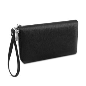 bvxrizrey women wallet rfid blocking leather large phone holder multi card organizer zip around clutch travel purse women's wristlet handbags (black)