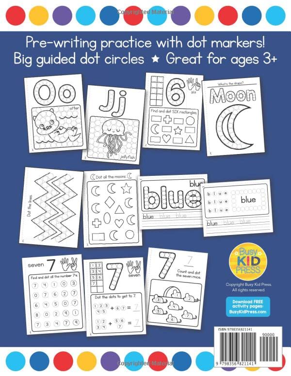 Ready for Preschool Dot Markers Activity Book: Pre-K Letters Numbers Shapes Counting Workbook for Kids 3-4