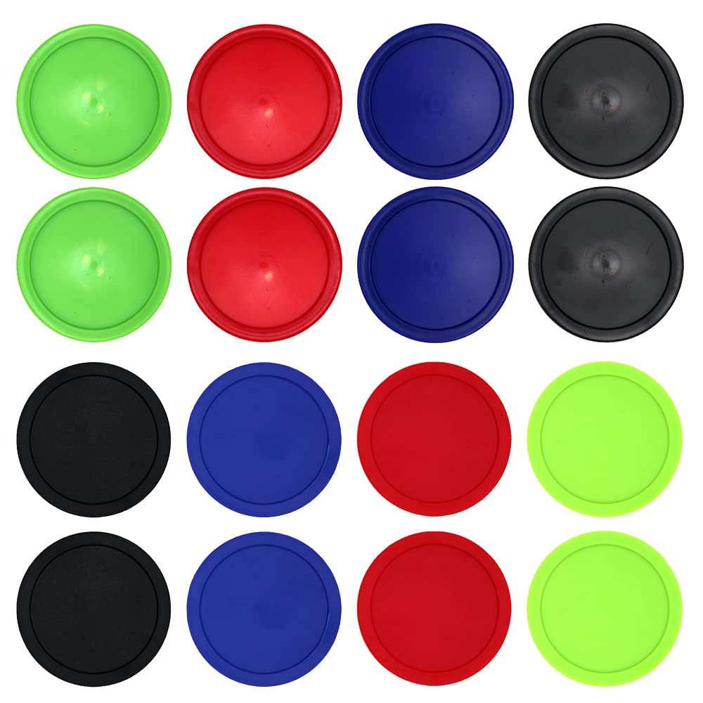 BQSPT 16 Pieces Air Hockey Pucks 2.5 Inch 64mm Heavy Replacement Pucks Air Hockey Tables Pucks Multicolor for Game Tables Equipment Accessories(8 Thick 12 Grams and 8 Thin 7 Grams)