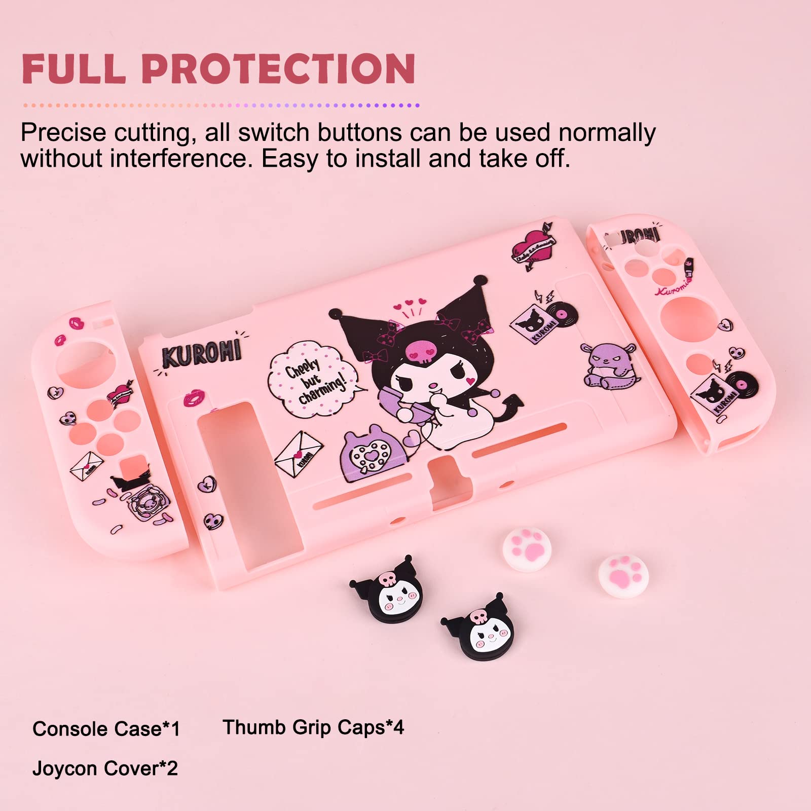 DLseego Devil Rabbit Switch Protective Case Soft TPU Shell Shockproof Scratch Resistant Cover Joy Con Skin with 4PCS Lovely Bunny & Cat Paw Thumb Grips Caps for Switch 2017 - Phone Call Rabbit Pink