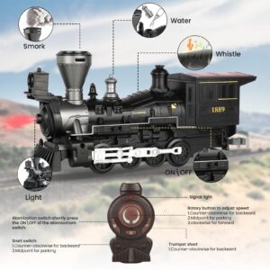 OLIUGEI Electric Train Set Steam Train Toys for Boys with Remote Control Christmas Train for Under The Trees with Smokes,Light & Sounds, for 3 4 5 6 7+ Years Old Kids