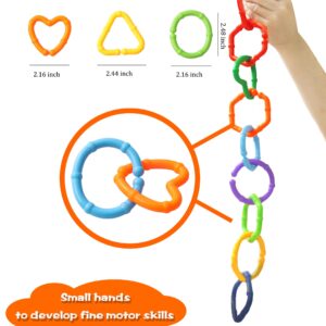 RAINBOW TOYFROG Baby Links Rings - 35 Geometric Linking Chains Ring Toys for Baby - Safe Infant Toys for Teething and Sensory Development - Car Seat & Stroller Toys for Infants & Toddlers