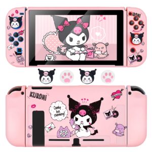 dlseego devil rabbit switch protective case soft tpu shell shockproof scratch resistant cover joy con skin with 4pcs lovely bunny & cat paw thumb grips caps for switch 2017 - phone call rabbit pink