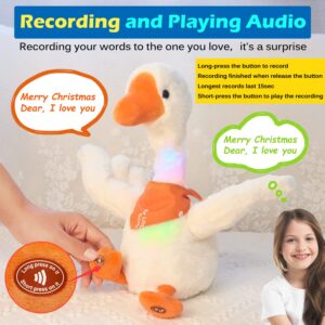 13" Talking Dancing Goose Swan Stuffed Animal Repeating What You Say Mimicking Recording Plush Baby Toy Musical English Song Singing Glowing Animated Twisting Gift Toy for Boy Kid