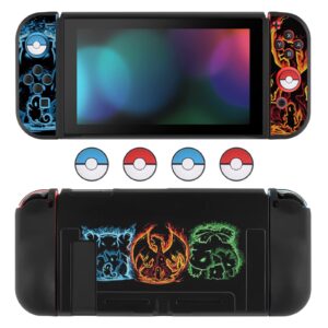 dlseego cartoon monster switch protective case cool soft tpu shell shockproof scratch resistant cover joy con japanese amine skin with 4pcs blue and red balls thumb grips caps for switch 2017 version