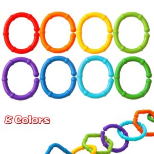 RAINBOW TOYFROG Baby Links Rings - 35 Geometric Linking Chains Ring Toys for Baby - Safe Infant Toys for Teething and Sensory Development - Car Seat & Stroller Toys for Infants & Toddlers