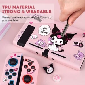 DLseego Devil Rabbit Switch Protective Case Soft TPU Shell Shockproof Scratch Resistant Cover Joy Con Skin with 4PCS Lovely Bunny & Cat Paw Thumb Grips Caps for Switch 2017 - Phone Call Rabbit Pink