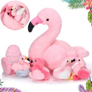 skylety 6 pieces plush flamingo stuffed animal 20 inch mommy stuffed flamingo with 4 flamingo and 2 eggs pink flamingo for decoration valentines party favors christmas