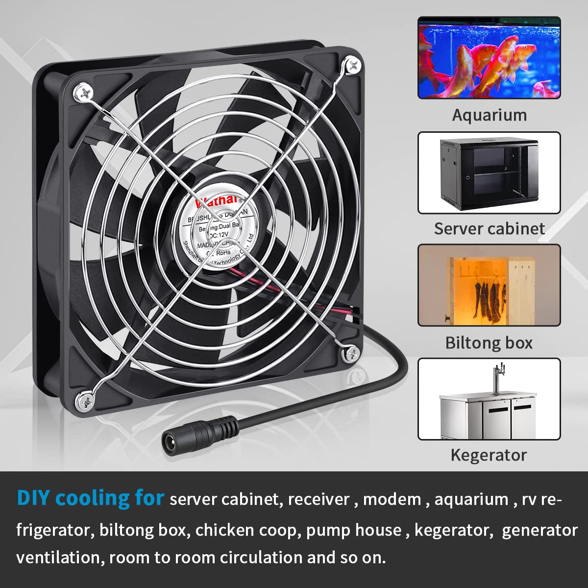 Wathai 140mm x 25mm Computer Fan with AC Plug 110V 120V 220V 240V Variable Speed Controller for DIY Biltong Box Reptile Aquarium Receiver DVR PlayStation Xbox Cabinet Ventilation Cooling