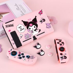 DLseego Devil Rabbit Switch Protective Case Soft TPU Shell Shockproof Scratch Resistant Cover Joy Con Skin with 4PCS Lovely Bunny & Cat Paw Thumb Grips Caps for Switch 2017 - Phone Call Rabbit Pink