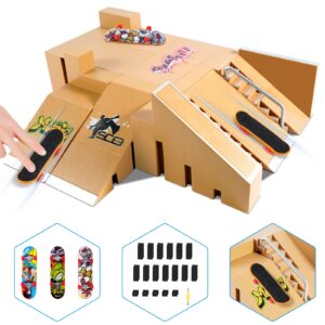 fingerboard skate park kit,skateboard finger toys with 3 finger skateboards & 8 skatepark deck ramp for boys or girls gift, mini finger board skate training for kids ages 5 and up