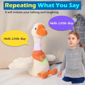 13" Talking Dancing Goose Swan Stuffed Animal Repeating What You Say Mimicking Recording Plush Baby Toy Musical English Song Singing Glowing Animated Twisting Gift Toy for Boy Kid