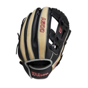 WILSON A500 11.5” Utility Youth Baseball Glove - Right Hand Throw,Black/Blonde/Red