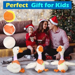 13" Talking Dancing Goose Swan Stuffed Animal Repeating What You Say Mimicking Recording Plush Baby Toy Musical English Song Singing Glowing Animated Twisting Gift Toy for Boy Kid