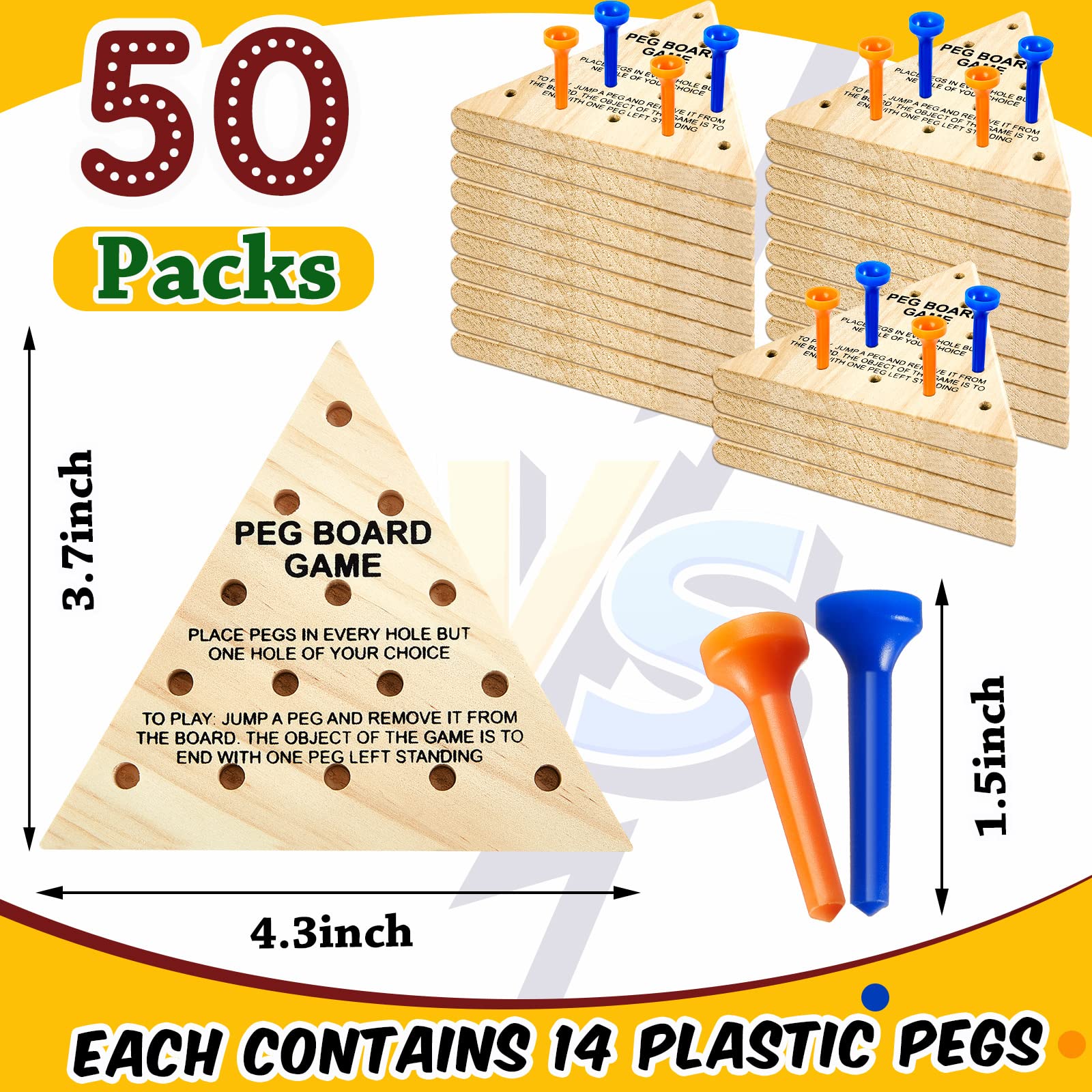 Zhanmai 50 Pack Wooden Peg Games Bulk Triangle Wooden Board Games Triangle Game Wooden Triangle Board Games Family Travel Games Fun Triangle Puzzle Wooden Strategy Toy for Adults Teens