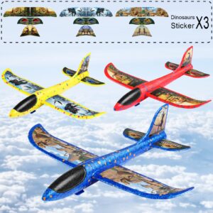 Elctbras 3 Pack Airplane Launcher Toy, Foam Glider Planes for Kids with 2 Flight Mode, Catapult Plane Toys with 3 DIY Stickers, Outdoor Sport Flying Toys for 4 5 6 7 8 9 10 Year Old