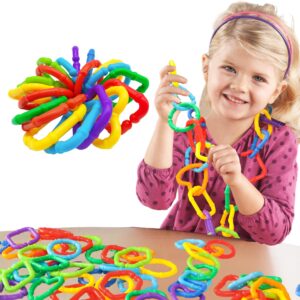 RAINBOW TOYFROG Baby Links Rings - 35 Geometric Linking Chains Ring Toys for Baby - Safe Infant Toys for Teething and Sensory Development - Car Seat & Stroller Toys for Infants & Toddlers