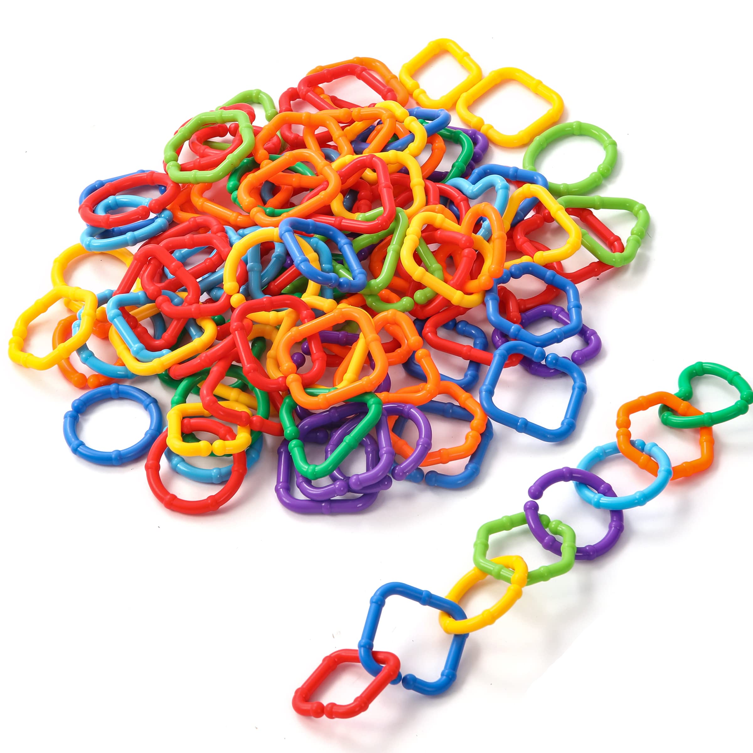 RAINBOW TOYFROG Baby Links Rings - 35 Geometric Linking Chains Ring Toys for Baby - Safe Infant Toys for Teething and Sensory Development - Car Seat & Stroller Toys for Infants & Toddlers