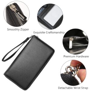 Bvxrizrey Women Wallet RFID Blocking Leather Large Phone Holder Multi Card Organizer Zip Around Clutch Travel Purse Women's Wristlet Handbags (Black)