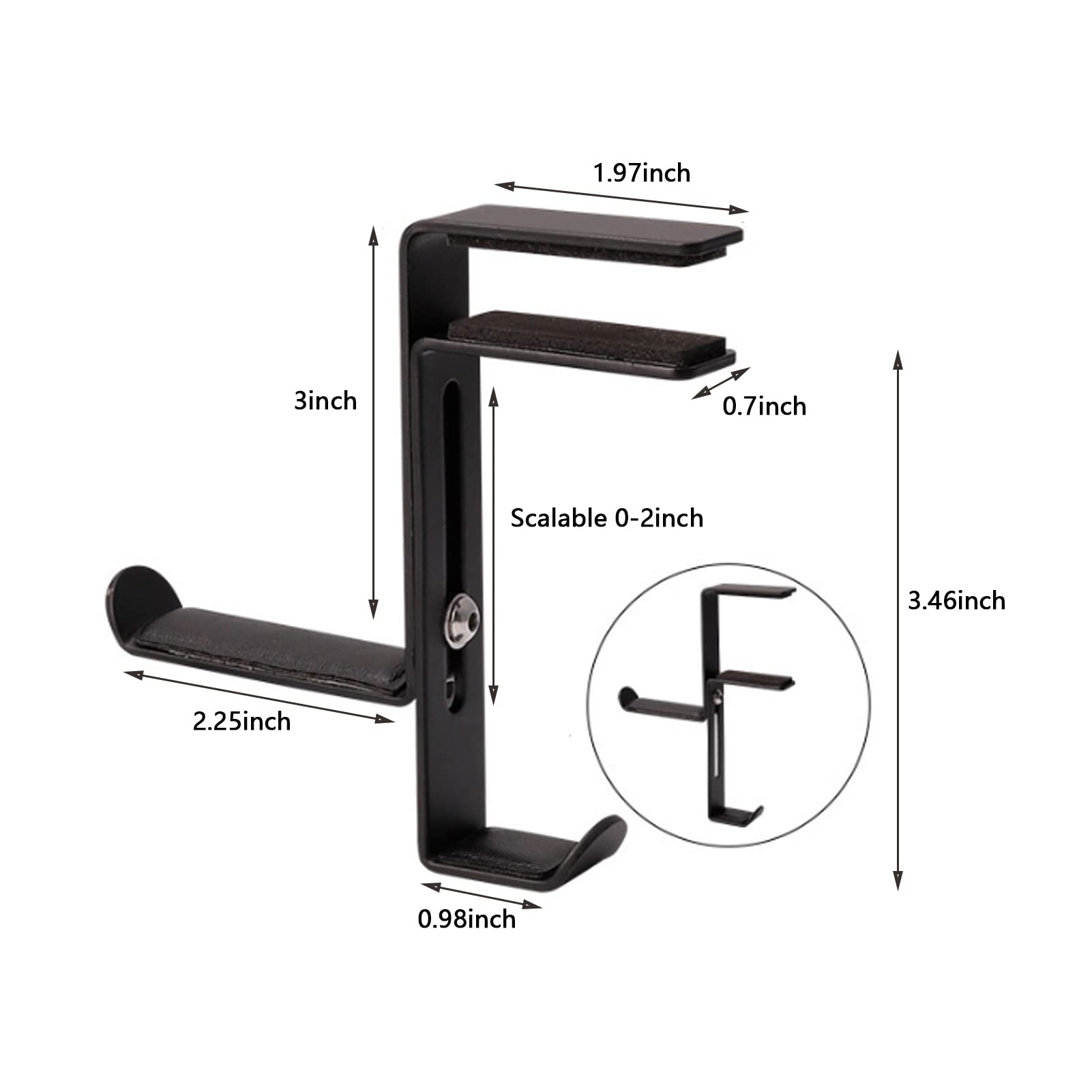 BetterJonny 2 Pcs Gaming Headphone Stand, Headphone Hanger with Height Adjustable Clamp Under Desk Clamp Controller Stand Earphone Rack with Cable Clip for PC Gaming Headset (Black)