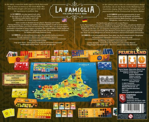 Capstone Games La Famiglia: The Great Mafia War - Capstone Games, 2-vs-2 Team Strategy Board Game, Based in 1980's Sicily, 4 Players, 90-180 Minute Game Play Time, Ages 16+