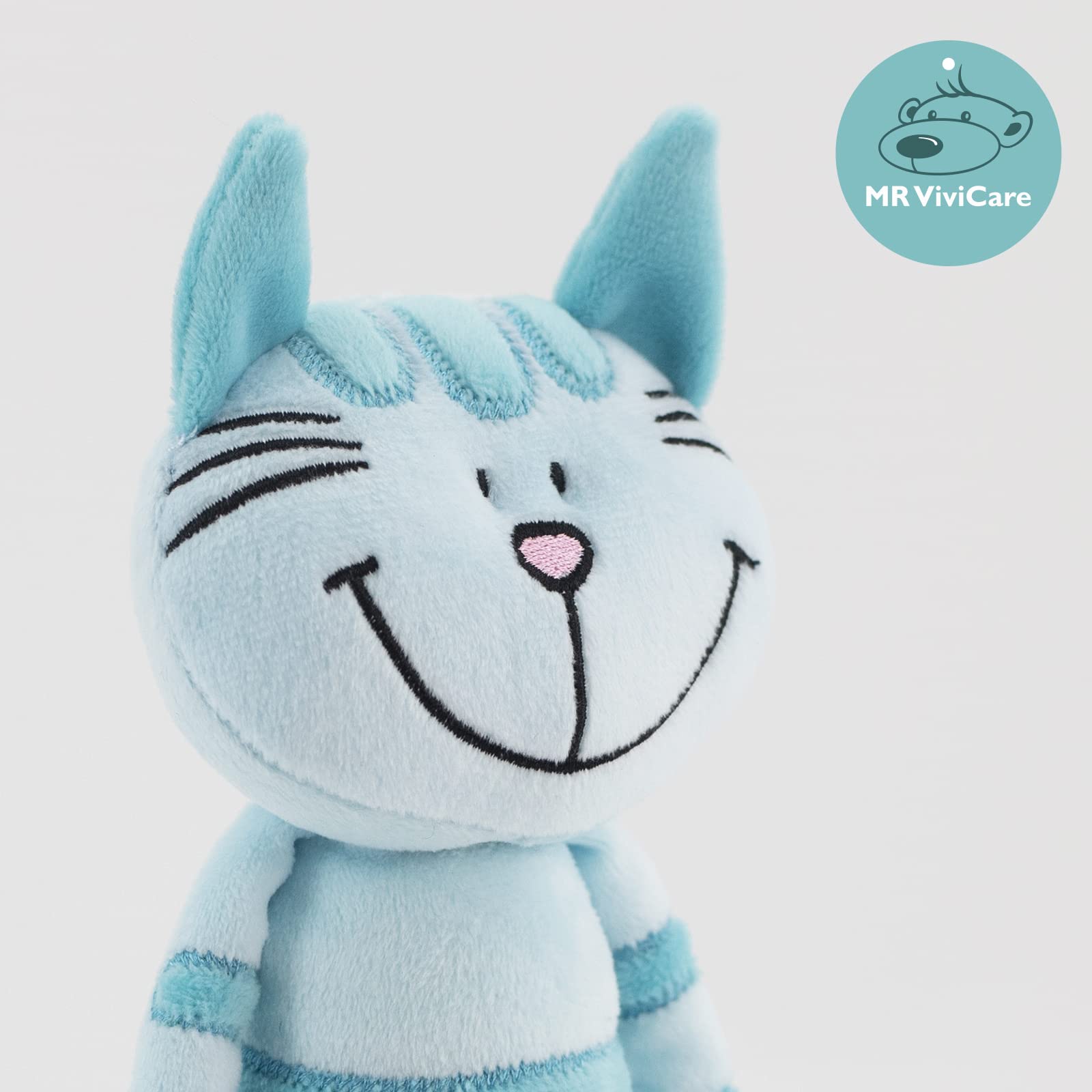 MR VIVICARE 14" Blue Stripe Standing Cat Stuffed Animals for Girls and Boys,Turquoise Stuffed Cat Plush Toys for Kids and Newborn Baby,Great Birthday, Machine Washable