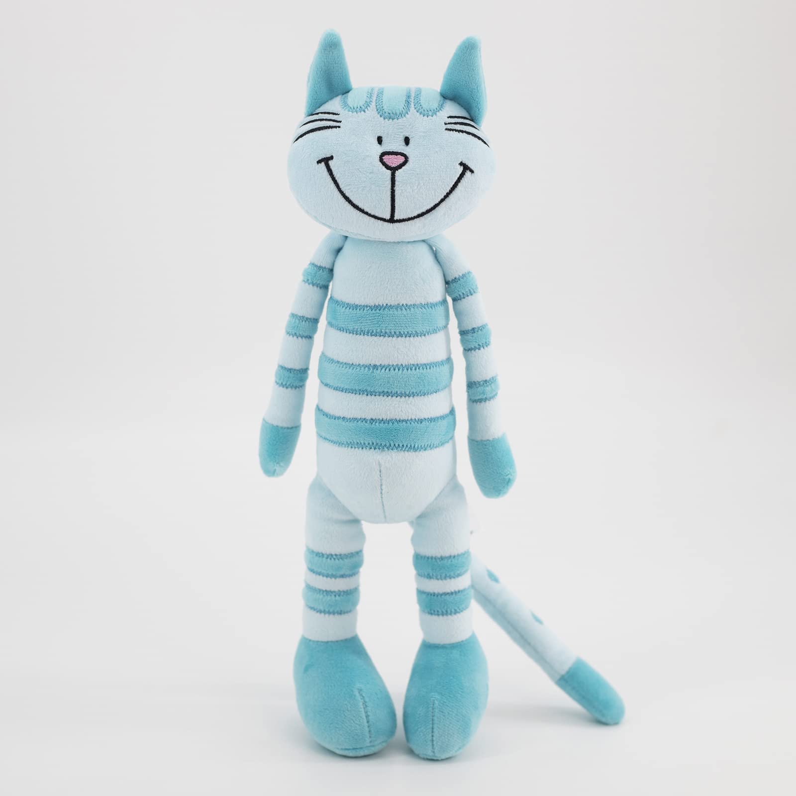 MR VIVICARE 14" Blue Stripe Standing Cat Stuffed Animals for Girls and Boys,Turquoise Stuffed Cat Plush Toys for Kids and Newborn Baby,Great Birthday, Machine Washable