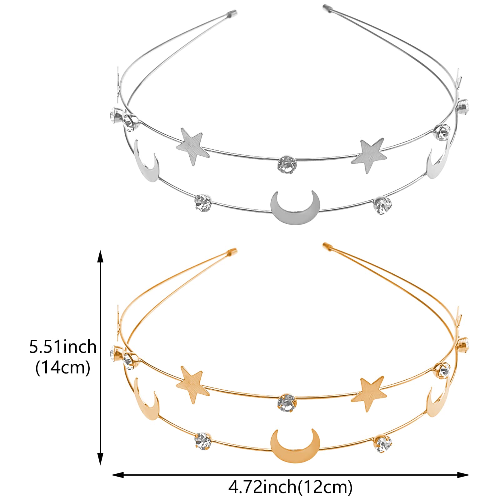 Aswewamt 2 Pcs Alloy Moon Five-pointed Star Headbands Bridal Hair Hoop Wedding Hair Accessories Ornaments for Elegant Women Girls