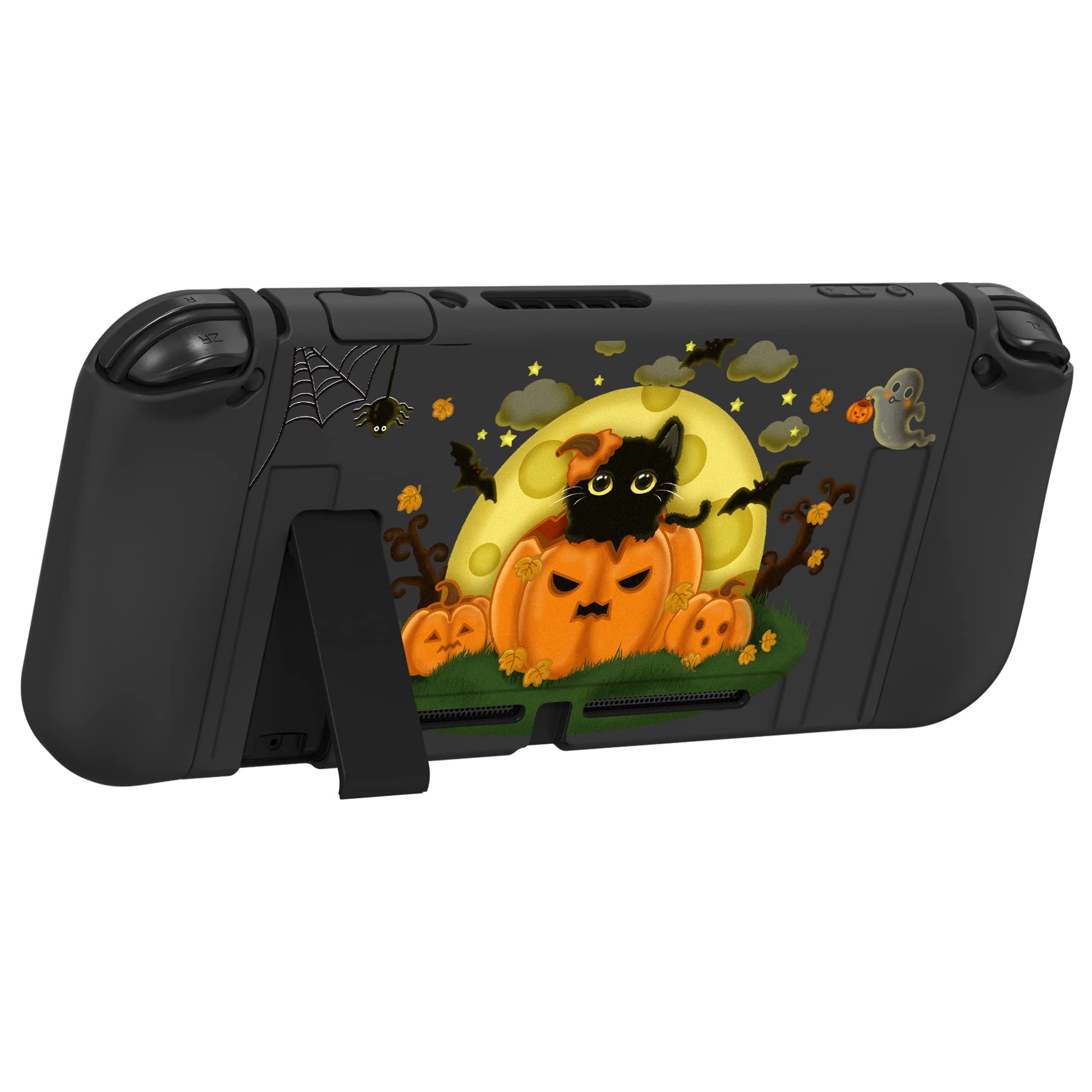 PlayVital ZealProtect Soft Protective Case for Nintendo Switch, Flexible Cover Protector for Switch with Screen Protector & Thumb Grip Caps & ABXY Direction Button Caps - Moon Night Halloween