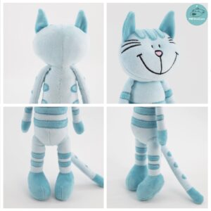 MR VIVICARE 14" Blue Stripe Standing Cat Stuffed Animals for Girls and Boys,Turquoise Stuffed Cat Plush Toys for Kids and Newborn Baby,Great Birthday, Machine Washable