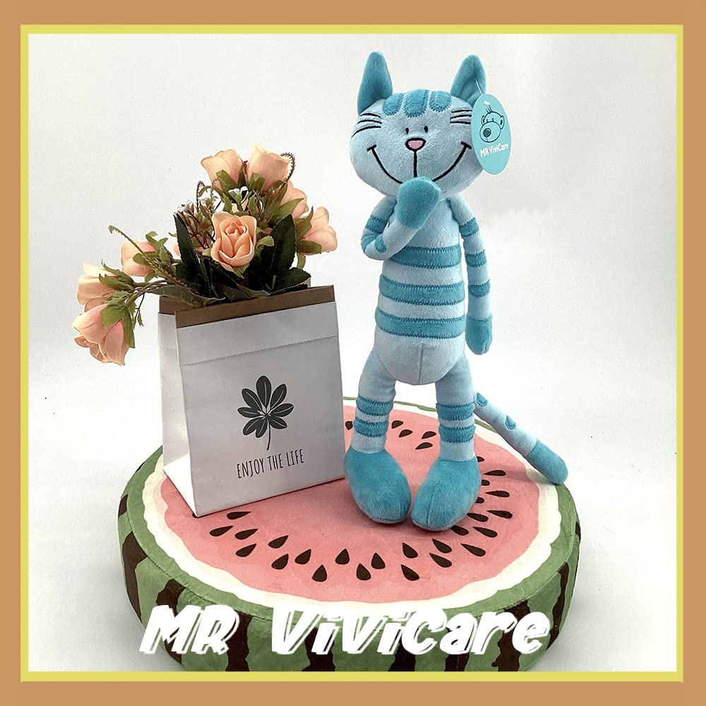 MR VIVICARE 14" Blue Stripe Standing Cat Stuffed Animals for Girls and Boys,Turquoise Stuffed Cat Plush Toys for Kids and Newborn Baby,Great Birthday, Machine Washable