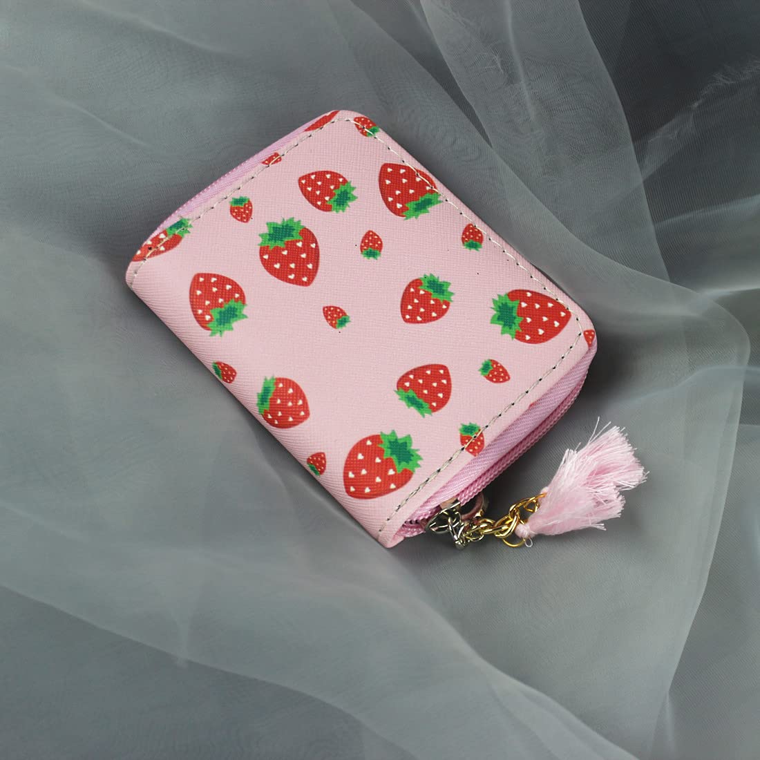 Mayebridge Women Zipper Wallets Cute Strawberry Wallet Purse Zipper Around Wallet PU Leather Purse For Girls Women (Strawberry)