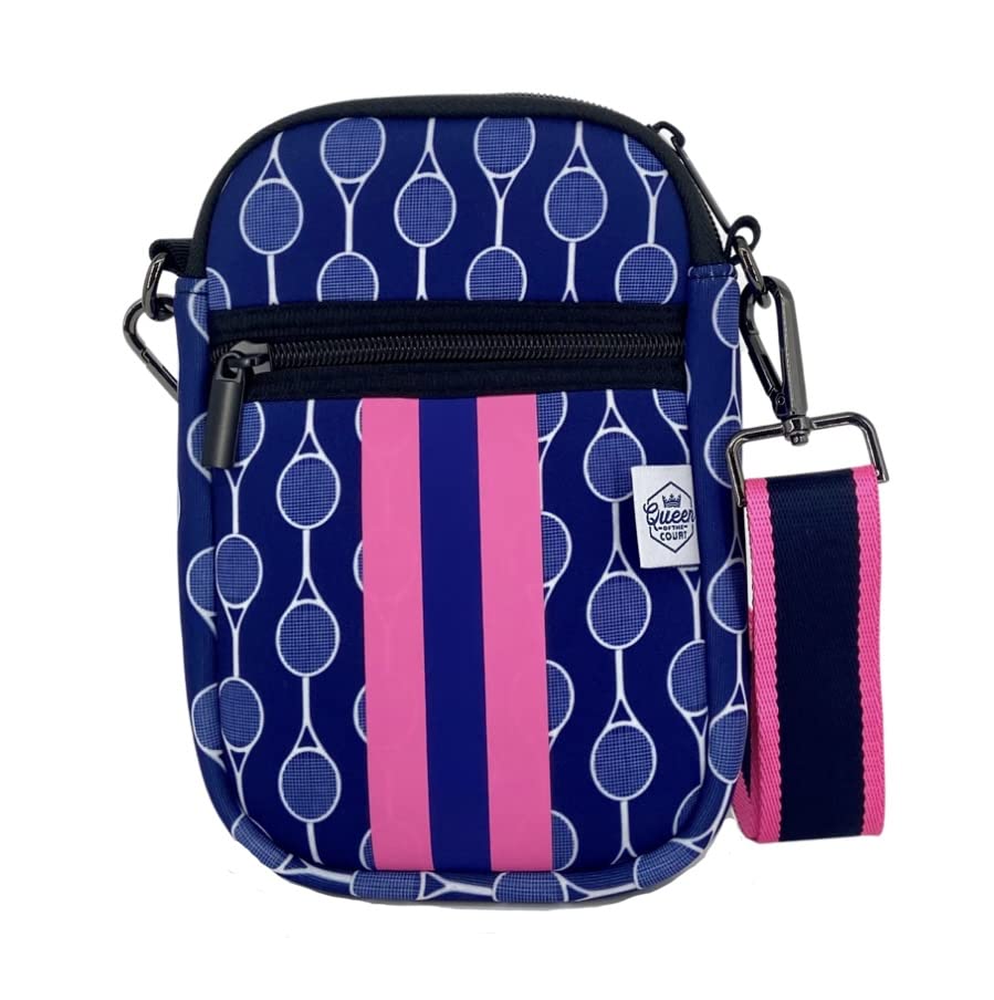 Queen of the Court Tennis bag crossbody, pickleball bag crossbody for women (Tennis Navy/white)