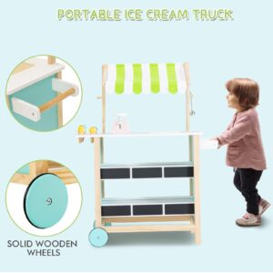 INFANS Wooden Grocery Store Marketplace Toy, Supermarket Pretend Play, Extra Storage 6 Ice Creams Scales Bells Chalkboards, Fun Indoor Farmer's Market Stand Set Gift for Ages 3+