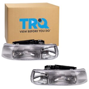 TRQ HLA95294 (2 Piece) OE Factory Style Replacement Headlights Assembly Set Driver and Passenger Side Compatible with 1999-2002 Chevrolet Silverado 1500 2500 01-02 Silverado 3500 00-06 Suburban Tahoe