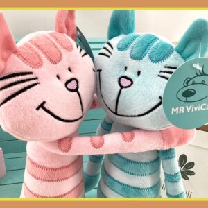 MR VIVICARE 14" Blue Stripe Standing Cat Stuffed Animals for Girls and Boys,Turquoise Stuffed Cat Plush Toys for Kids and Newborn Baby,Great Birthday, Machine Washable