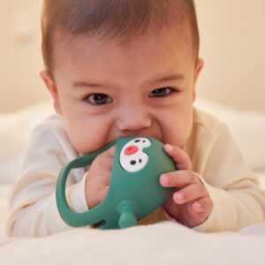 Smily Mia Penguin Buddy Never Drop Silicone Baby Teething Toy for 0-6month Infants, Baby Chew Toys for Teething Pain Relief, Hand Teether for 3-6Months,Gum Massager for Babies, Pine Green