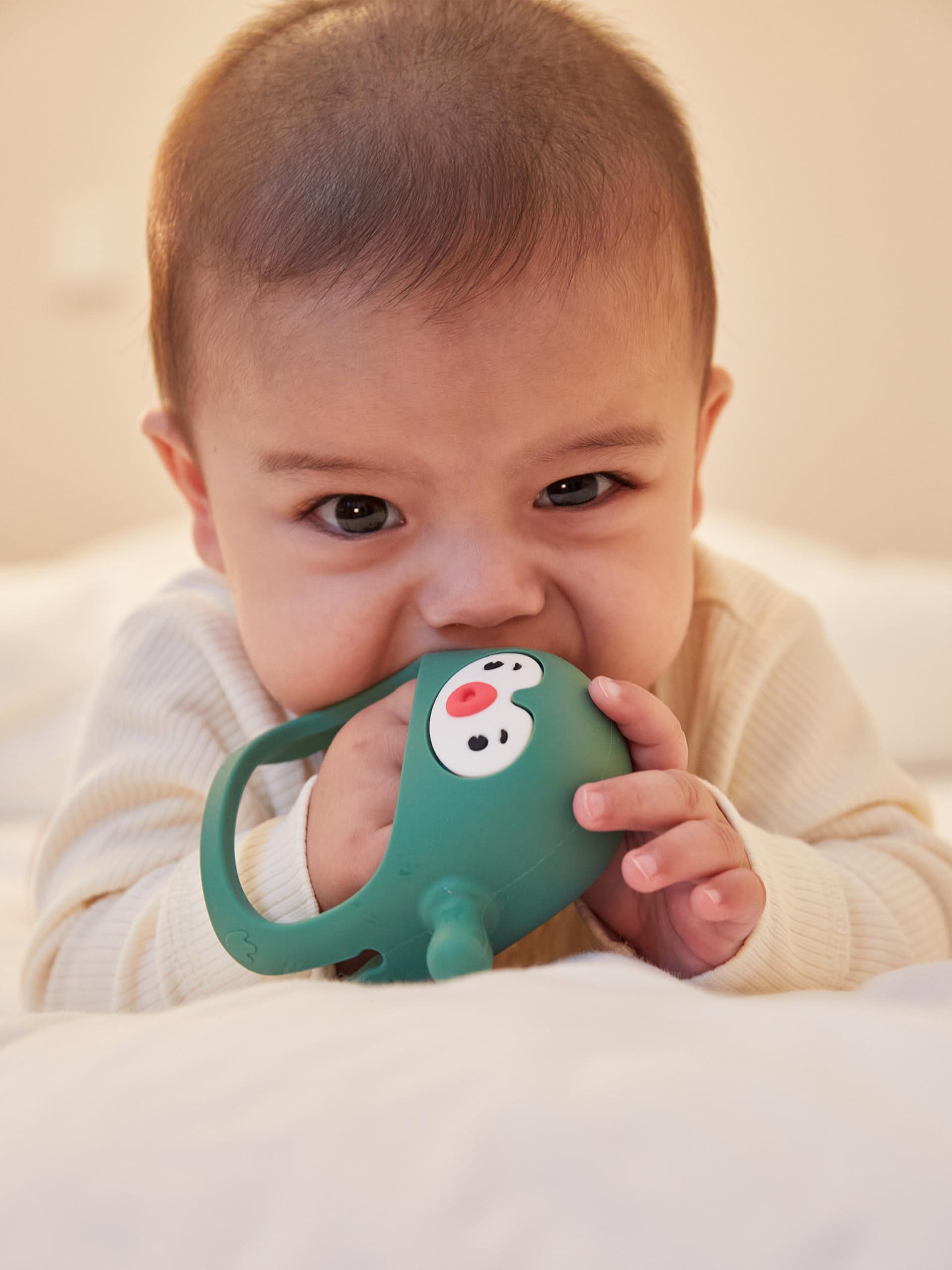 Smily Mia Penguin Buddy Never Drop Silicone Baby Teething Toy for 0-6month Infants, Baby Chew Toys for Teething Pain Relief, Hand Teether for 3-6Months,Gum Massager for Babies, Pine Green