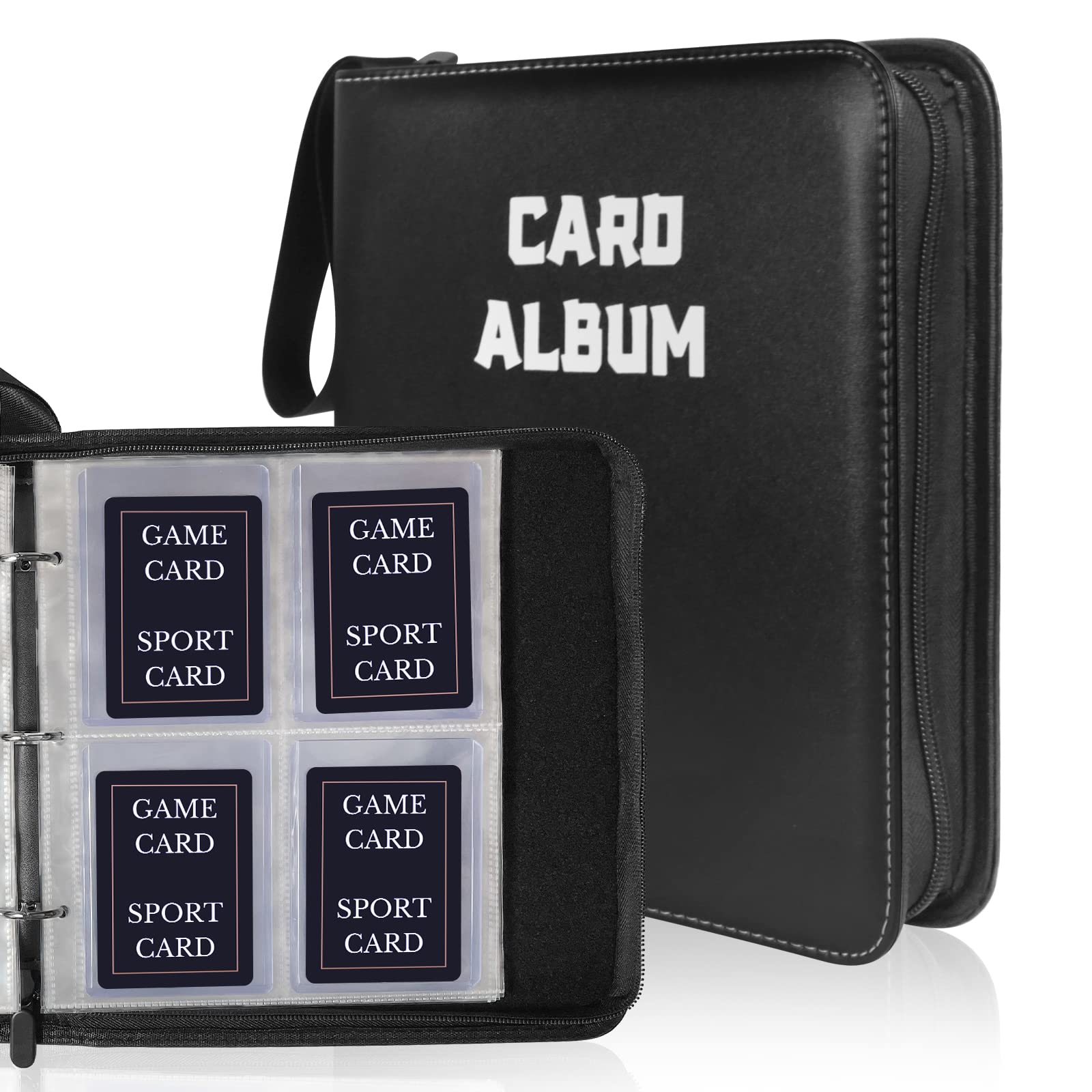 Top Loader Binder Trading Card Binder with Sleeves, Card Album Zipper Binder Sports Cards Holder