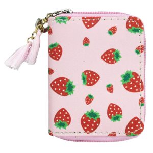 mayebridge women zipper wallets cute strawberry wallet purse zipper around wallet pu leather purse for girls women (strawberry)