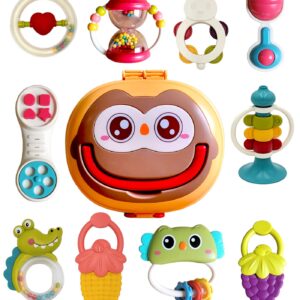 Baby Rattles Toys 10PCS Set, Infant Grab N Shake Teething Toys, Hand Bells and Spin Rattle