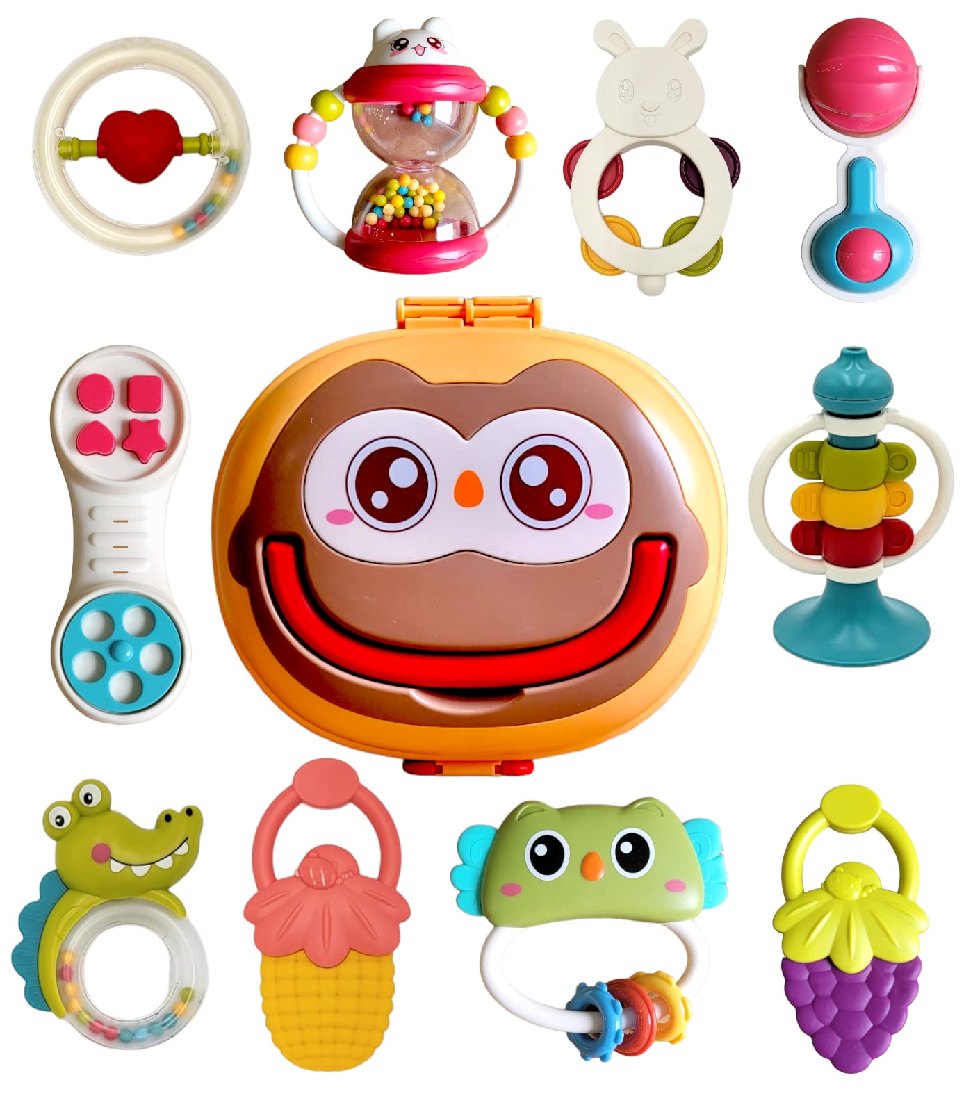 Baby Rattles Toys 10PCS Set, Infant Grab N Shake Teething Toys, Hand Bells and Spin Rattle