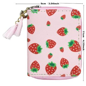 Mayebridge Women Zipper Wallets Cute Strawberry Wallet Purse Zipper Around Wallet PU Leather Purse For Girls Women (Strawberry)